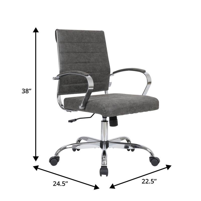 Benmar Modern Leather Ribbed Executive Office Chair with Chrome Frame, Adjustable Height, 360° Swivel, and Rolling Casters