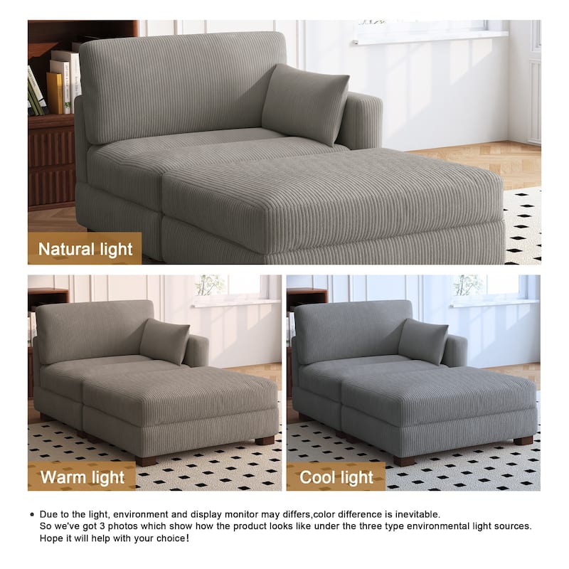 Modern 43'' Corduroy Comfy Sectional Chaise Lounge with Pillow