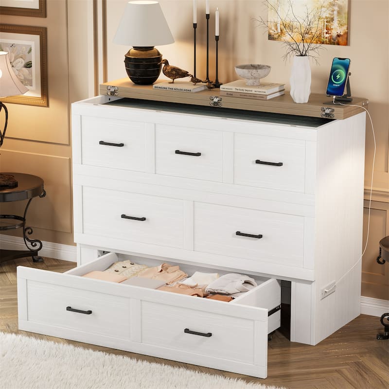 Full Size Murphy Bed Cabinet with Charging Station