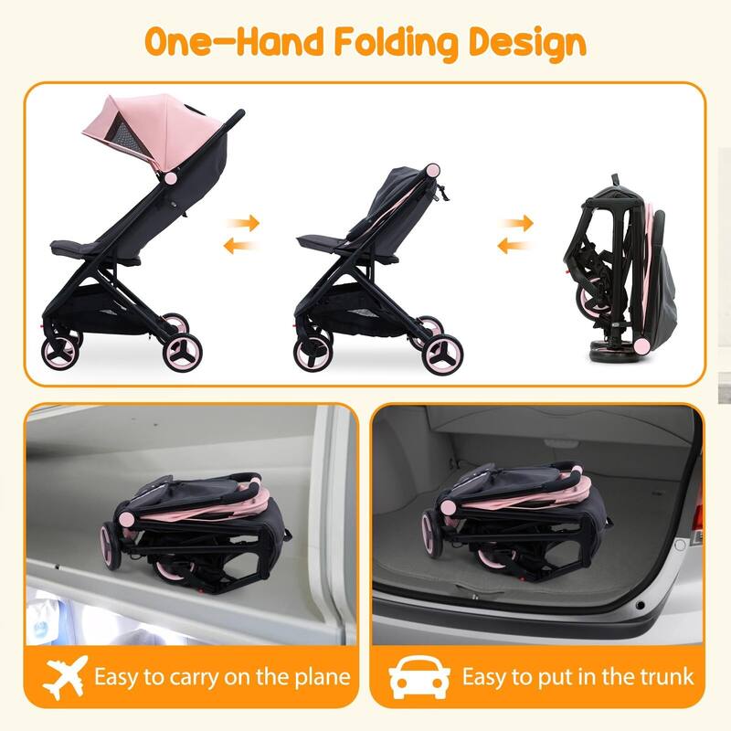 Compact One-Hand Fold Travel Stroller for Airplane Friendly