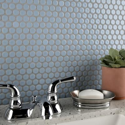 Merola Tile Hudson Penny Round Cashmere Blue 11-7/8" x 12-5/8" Porcelain Floor and Wall Tile