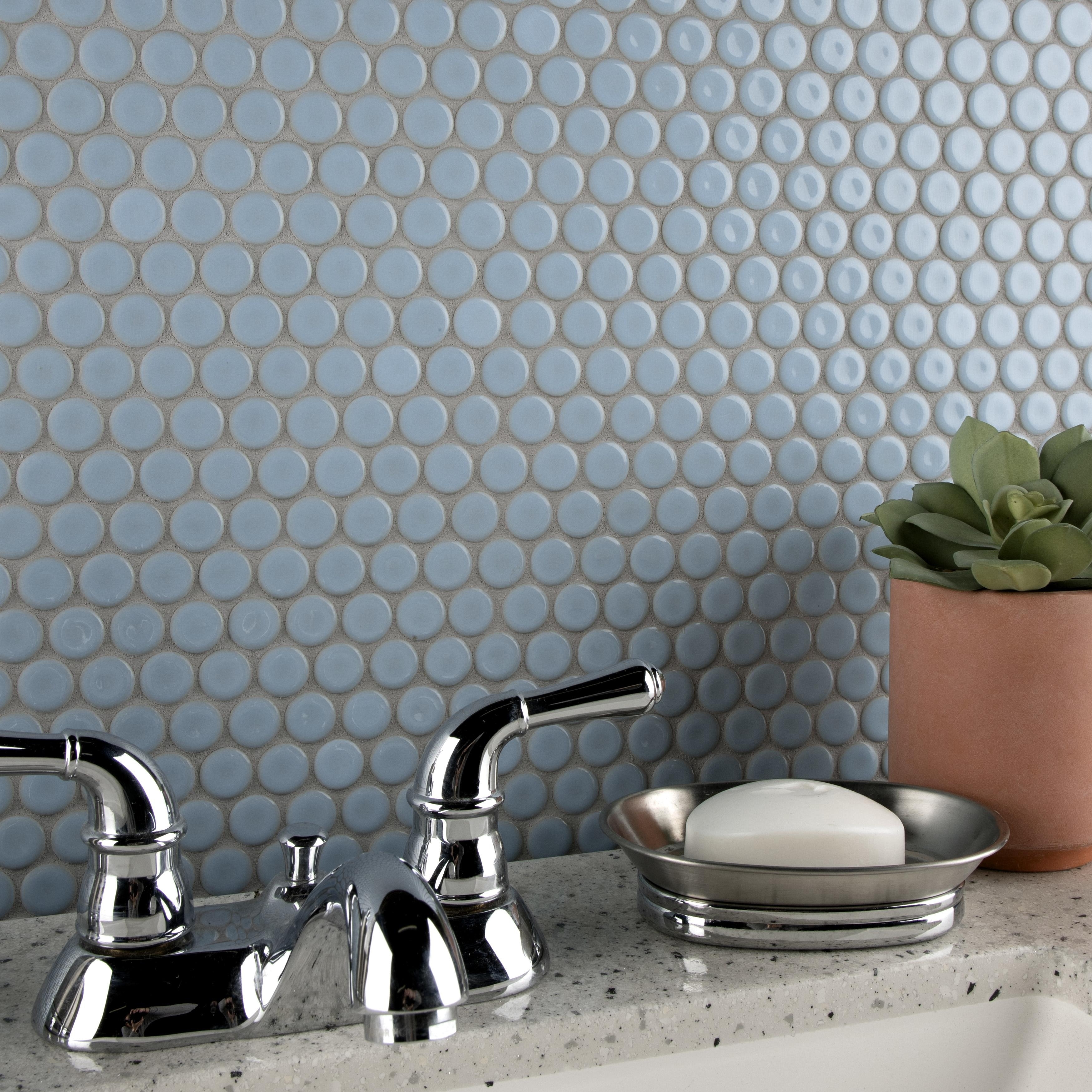 Merola Tile Hudson Penny Round Cashmere Blue 11-7/8" x 12-5/8" Porcelain Floor and Wall Tile