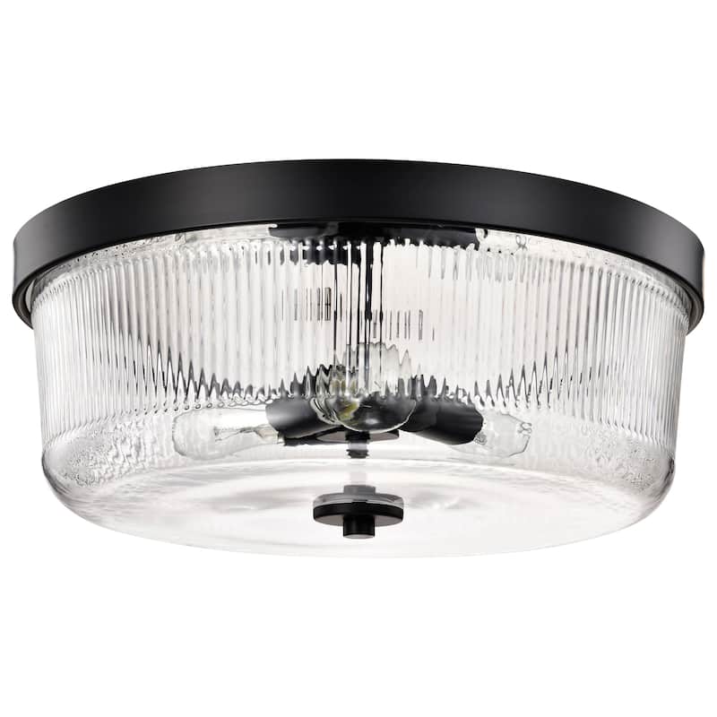 Grayson Large Flush Mount Matte Black Finish Clear Ribbed Glass - Matte Black