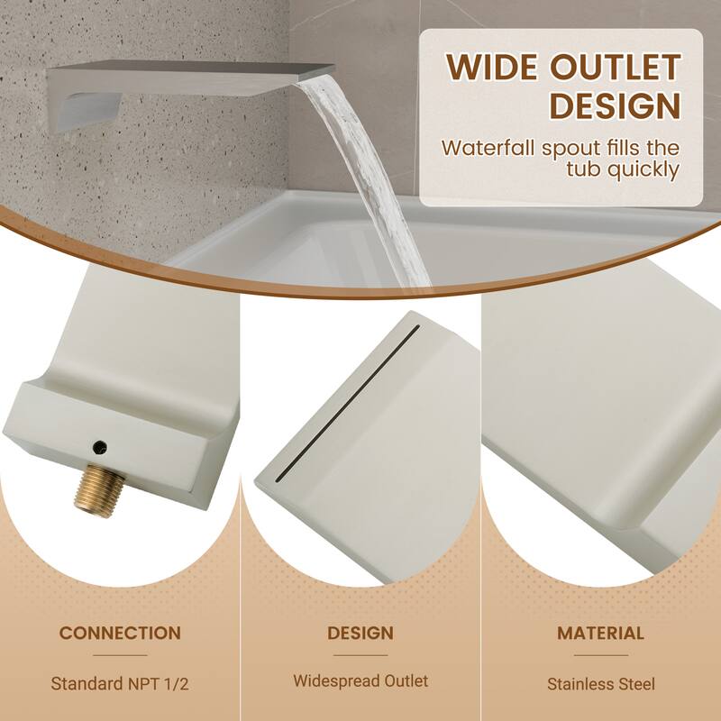 4-Spray Wall Mount 12 and 6 in. Dual Fixed and Handheld Shower Head with Waterfall Tub Spout (Valve Included) - 12" x 12"