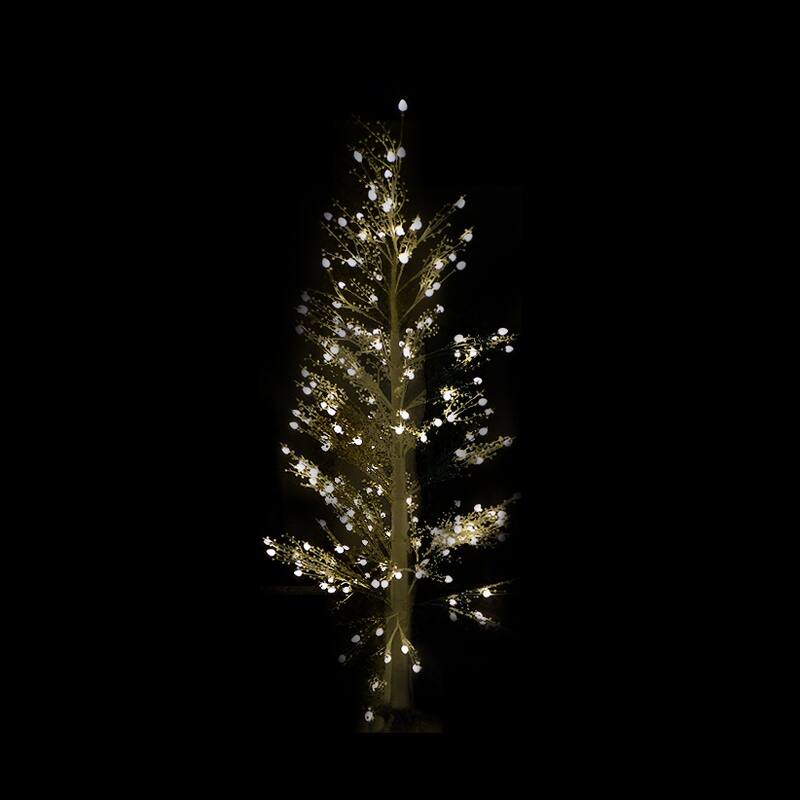 Alpine Corporation BYS218L 72in Tall Christmas White Berry Pine Tree with Warm White LED Lights, Indoor Holiday Decor