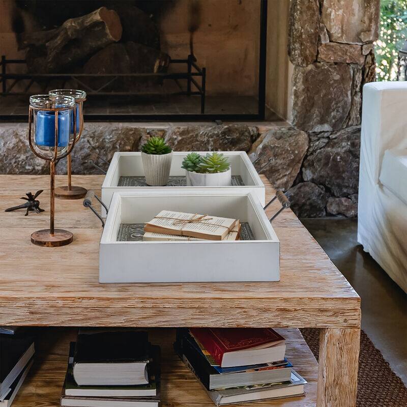 Elements Set of 2 Wood and Pressed Tin Trays