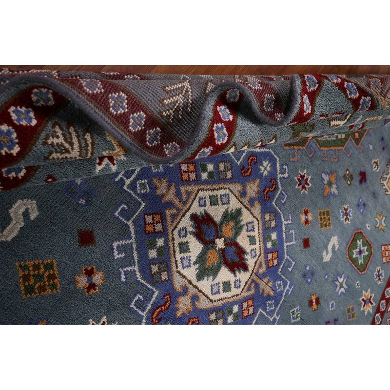 Blue Kazak Rug Hand-Knotted Wool Carpet - 8'0" x 9'11"