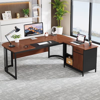 Large 63" L-Shaped Executive Office Desk with 31” File Cabinet