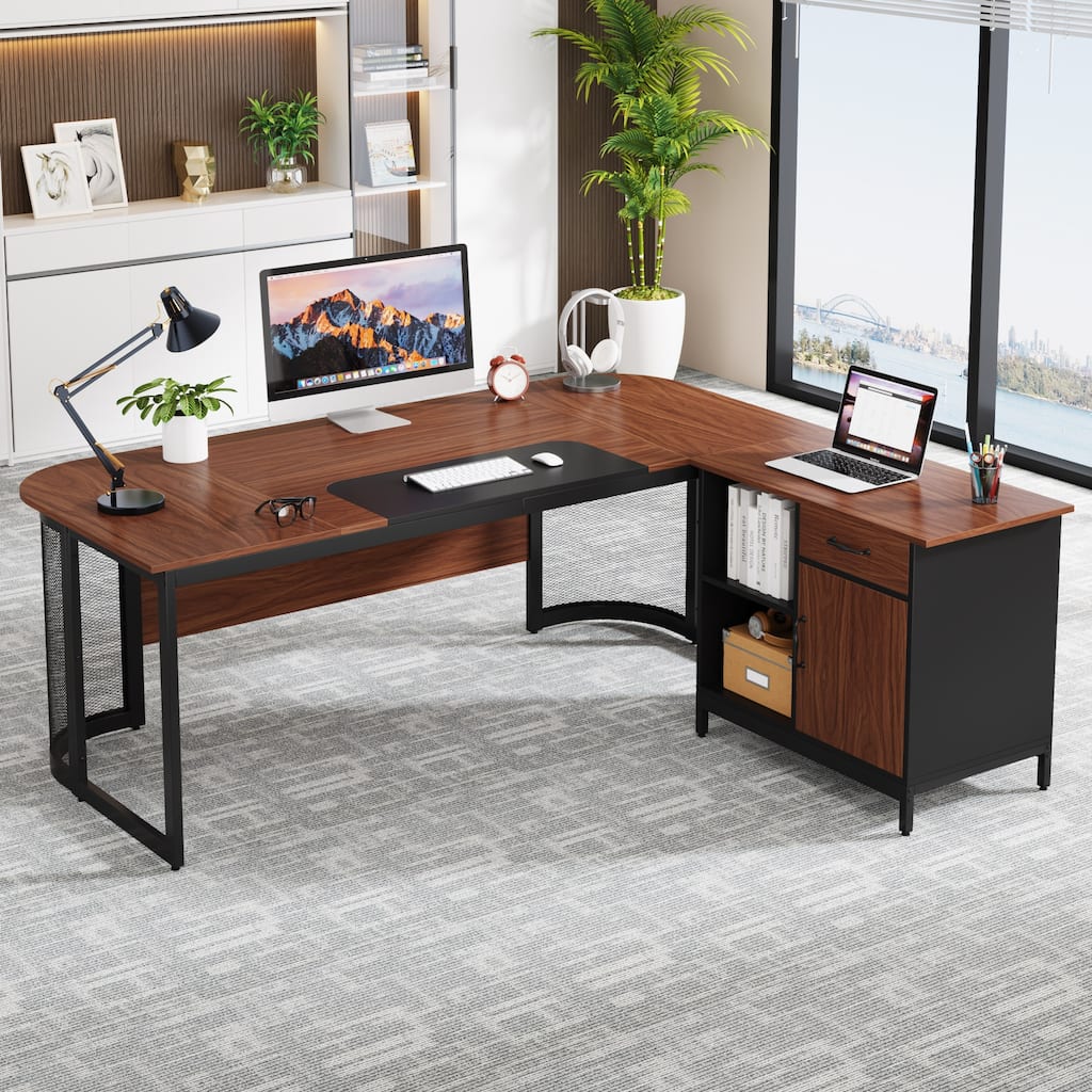 Large 63" L-Shaped Executive Office Desk with 31” File Cabinet