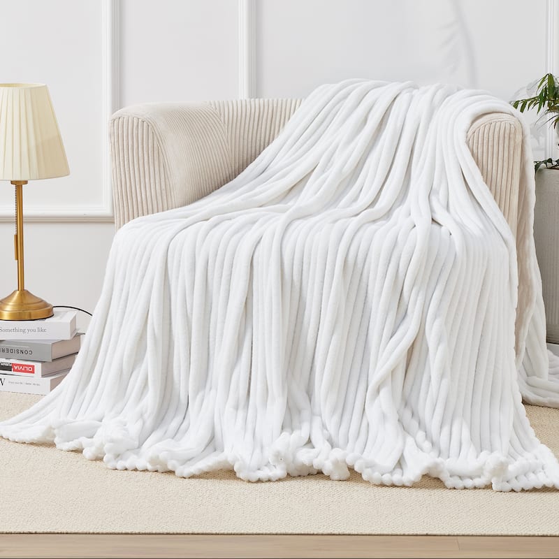 Textured Stripe Cozy Throw Blanket, Ultra-Soft, All-Season Comfort for Every Adventure - 60" * 80" - White