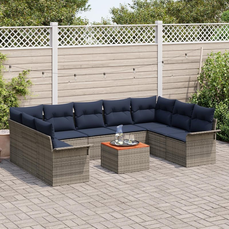 vidaXL 10 Piece Garden Sofa Set with Cushions - 113.8×73.8×27.2