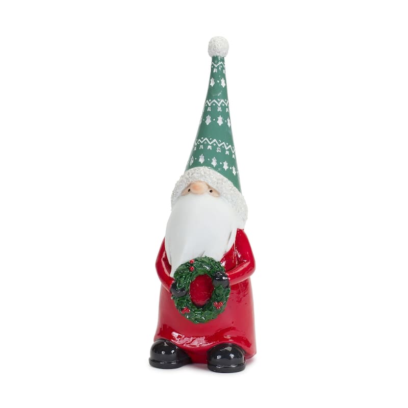 Set of 2 Gnomes Holding Gift and Wreath Christmas Figurines 9"