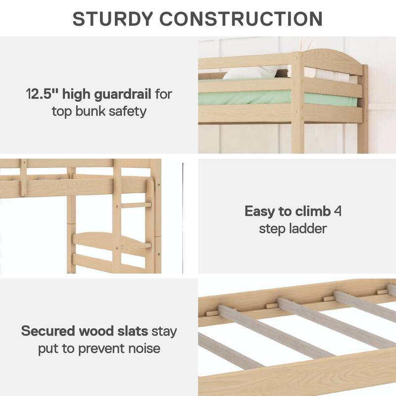 DHP Brady Solid Wood Twin-over-Twin Convertible Bunk Bed