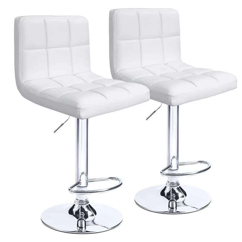 Bar Stools Adjustable Armless Swivel PU Leather Barstools Set of 2 - White