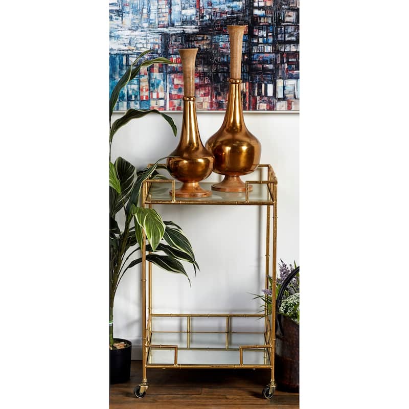 Metal Rolling 2 Mirrored Shelves Bar Cart - Gold - Roche River Decor - 18"Wx18"Lx30"H