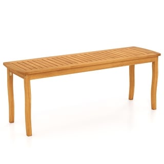 Natural Acacia Wood Outdoor Bench 48 inches Slatted Backless Seating ...