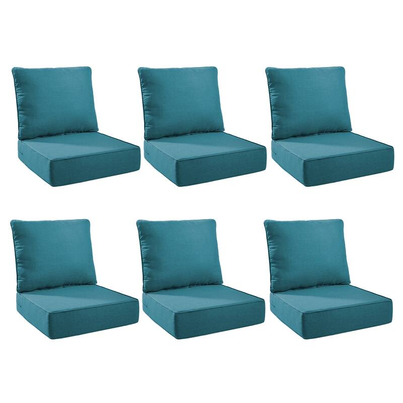 Pocassy 24x24x6 Inch Thick Cushions Pillows Indoor Outdoor Deep Seat Water & Fade Resistant - 6 Set - Peacocka Green Cushion