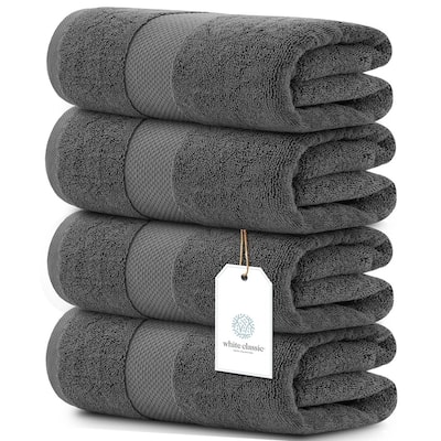Luxury White Bath Towels Large - 100% Soft Cotton 700 GSM | Absorbent Hotel Bathroom Towel | 27 inch X 54 inch | Set of 4 | Gray