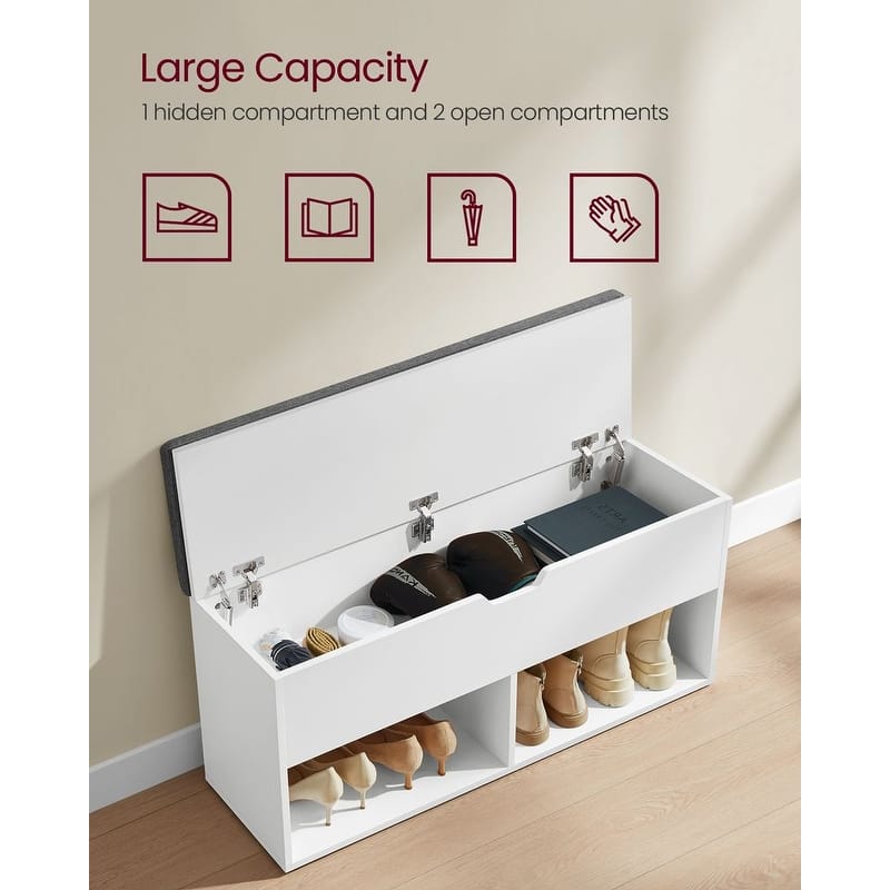 Gray Wood Shoe Storage Entryway Bench with Cushioned Seat - 11.8"D x 39.4"W x 18.9"H