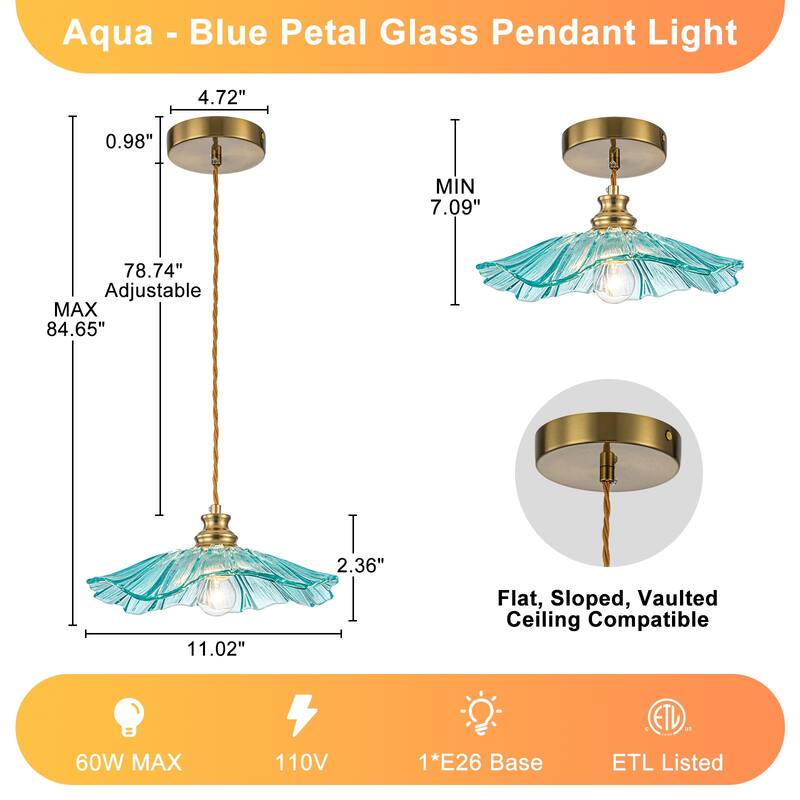 11" Flower-Shaped Red & White Gradient Glass Pendant Light Modern - Dia.11.02-in