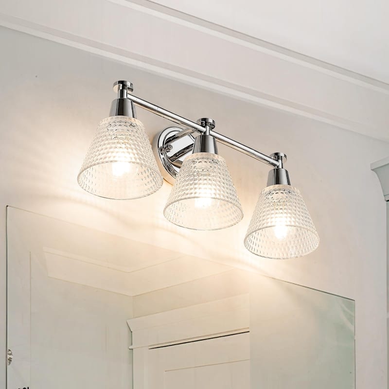 3-Light Bathroom Vanity Lighting with Hammered Glass