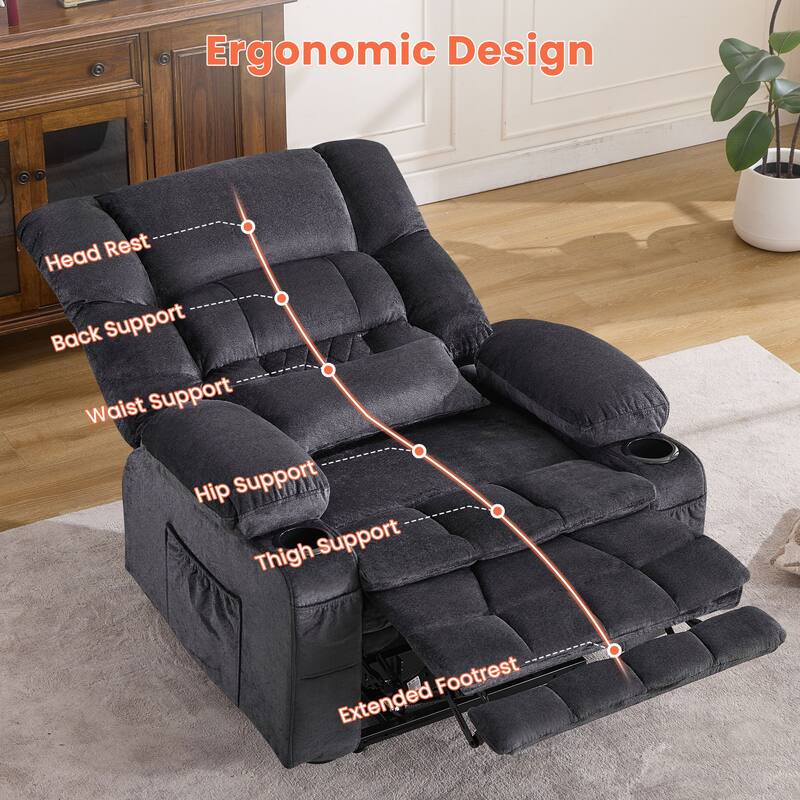 Dual Motor Power Lift Recliner Chair, Lay Flat Lift Chair w/Heat and Massage & Cup Holders, Extra Wide Recliner for Big People