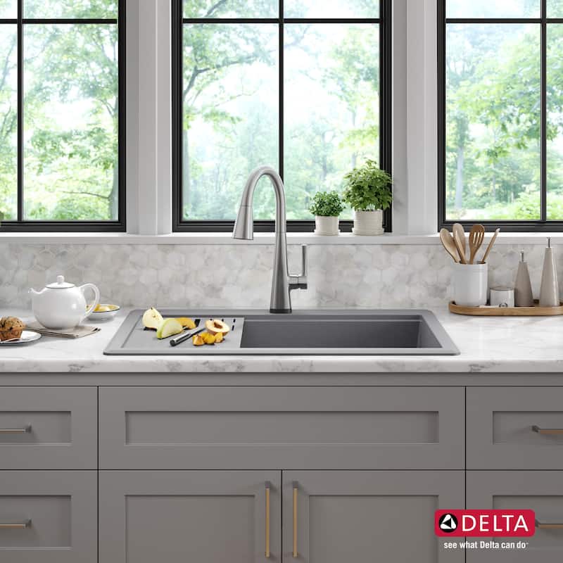 Delta Everest 33� Workstation Kitchen Sink Top Mount Drop-In Granite