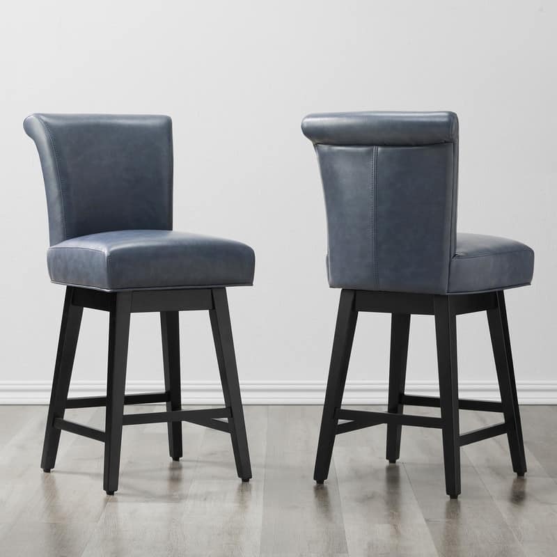 Spruce & Spring Noah Upholstered 26-inch Counter Height Swivel Barstool Set - Set of 2 - Navy Blue - Counter Height