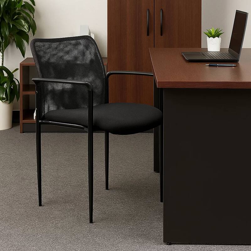 Vayu Guest Armchair, Black Mesh, Steel Frame, Stackable up to Four