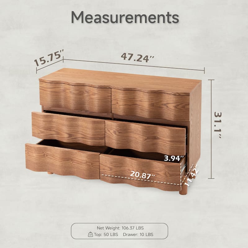 COZAYH Contemporary Dresser Featuring Wavy Front Design, Rustic Bedside Chest of Drawers