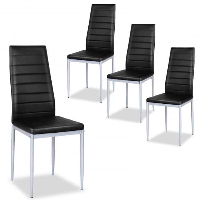 4 Pieces PVC Elegant Design Leather Dining Chairs with Solid Metal Legs - 16.0" x 20.0" x 38.5" (W x D x H) - Black