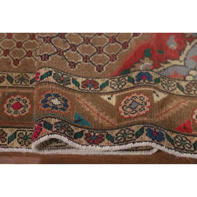 Brown Geometric Koliaei Persian Accent Rug Handmade Wool Carpet - 2'9" x 6'0"