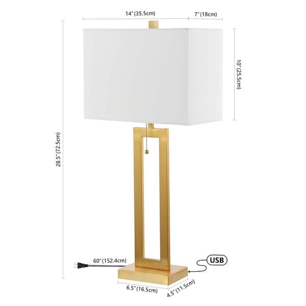 dimension image slide 0 of 3, Lucie 28.5" Vintage Industrial Iron LED Table Lamp with Pull-Chain and USB Charging Port, (Set of 2) by JONATHAN Y