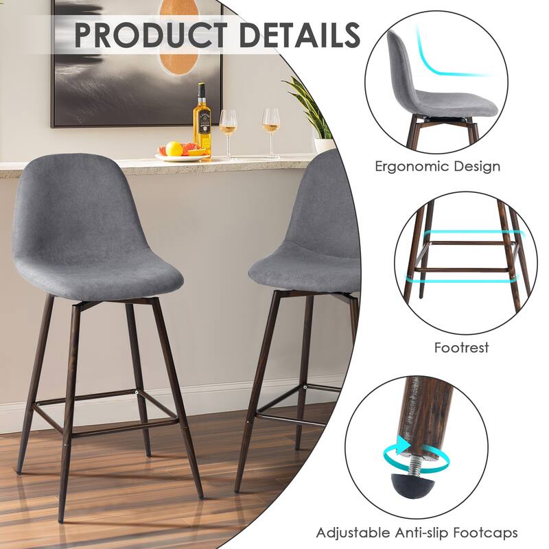 Homy Casa Set of 2 Fabric Counter Stools with Curved Back and Metal Legs - For Kitchen Islands and Counter Seating - N/A