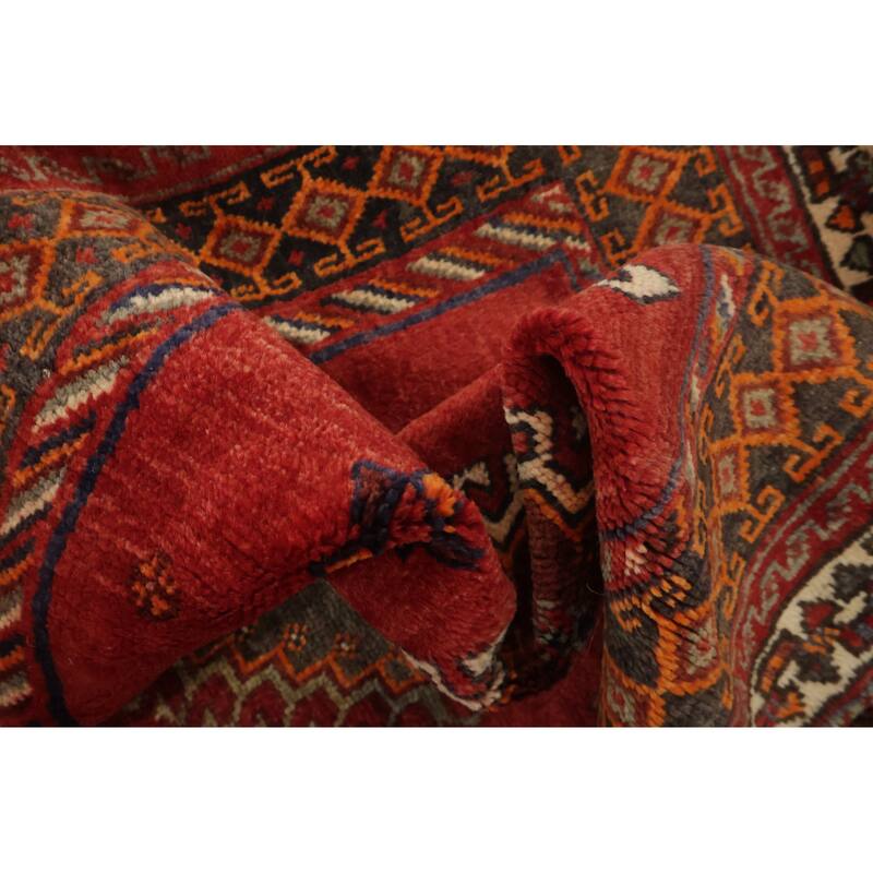 Hand Knotted Oriental 100% Wool Carpet Traditional Tribal Red Qashqai Area Rug - 9' 1'' X 4' 8''