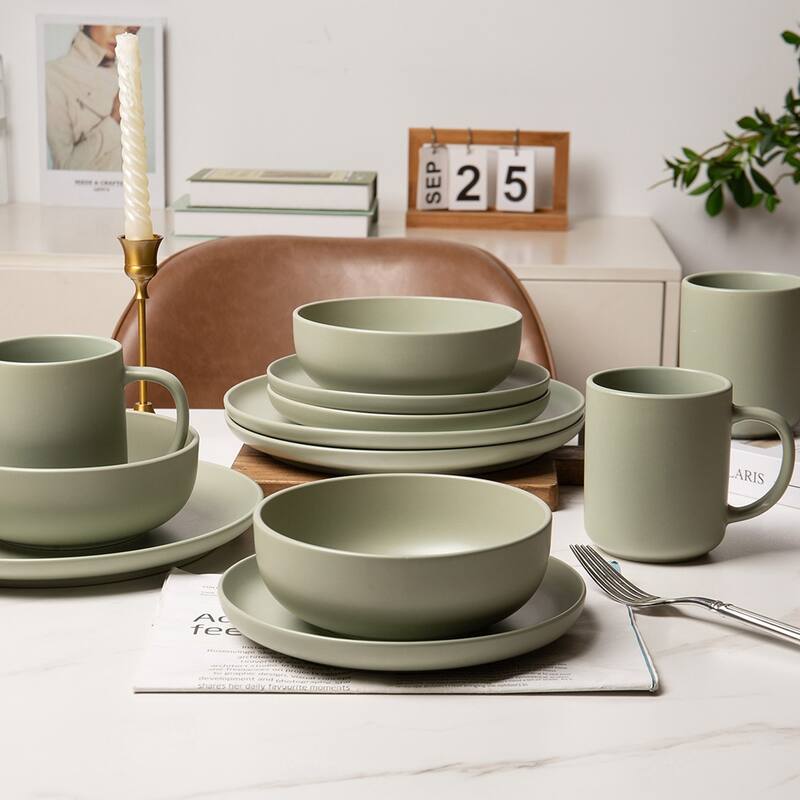 12PCS Stoneware Dinnerware Set, Microwave Dishwasher Safe Stackable