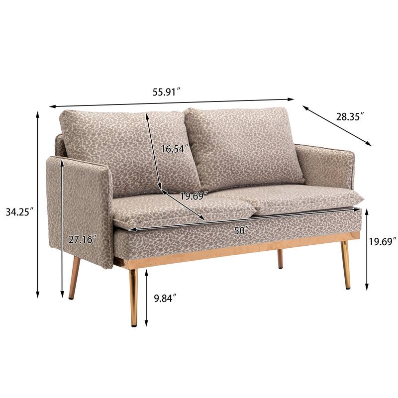 Polyester Upholstered Living Room loveseats sofa With Golden Legs