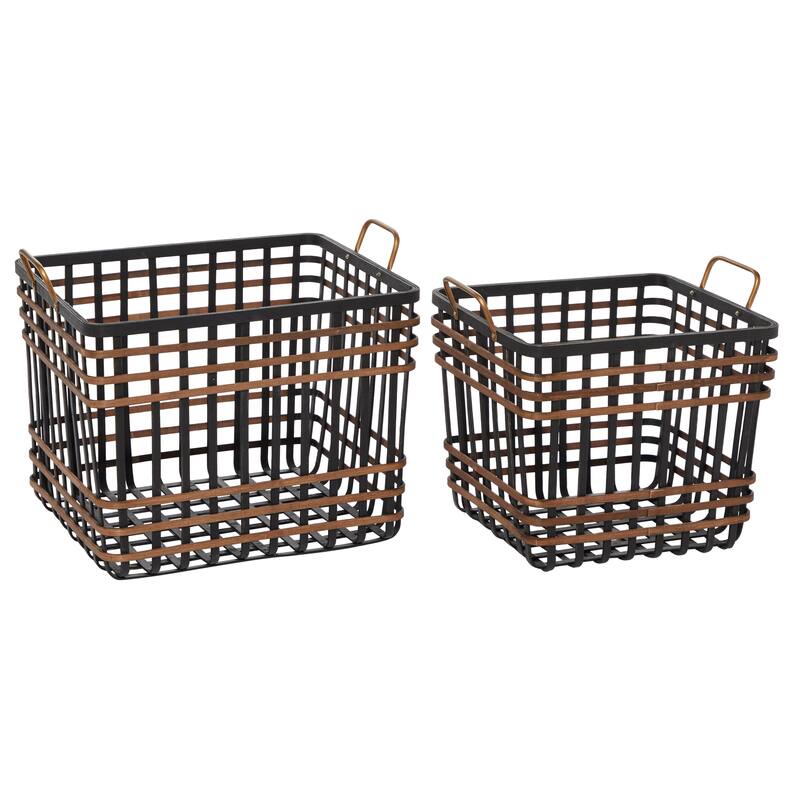 Seagrass Decorative and Functional Storage Basket with Handles - Set of 2 Black - Roche River Decor - Black