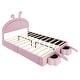 preview thumbnail 41 of 42, Velvet Upholstered Rabbit-Shape Princess Bed, Cute Platform Bed w2 Storage Stools & Headboard & Footboard for Kids