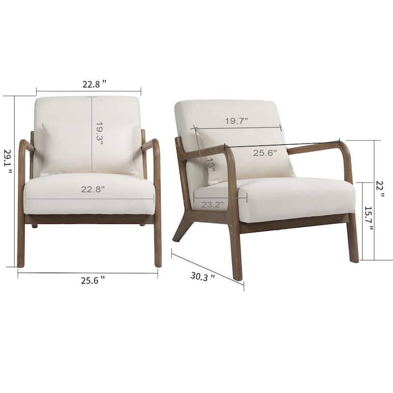 Mid Century Modern Accent Chair with Wood Frame, Upholstered Living Room Chairs with Waist Cushion, Reading Armchair