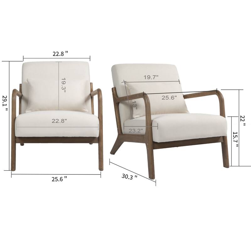 Upholstered Accent Chair with Lumbar Pillow, Living Room Chairs with Solid Wood Frame, Lounge Reading Armchair