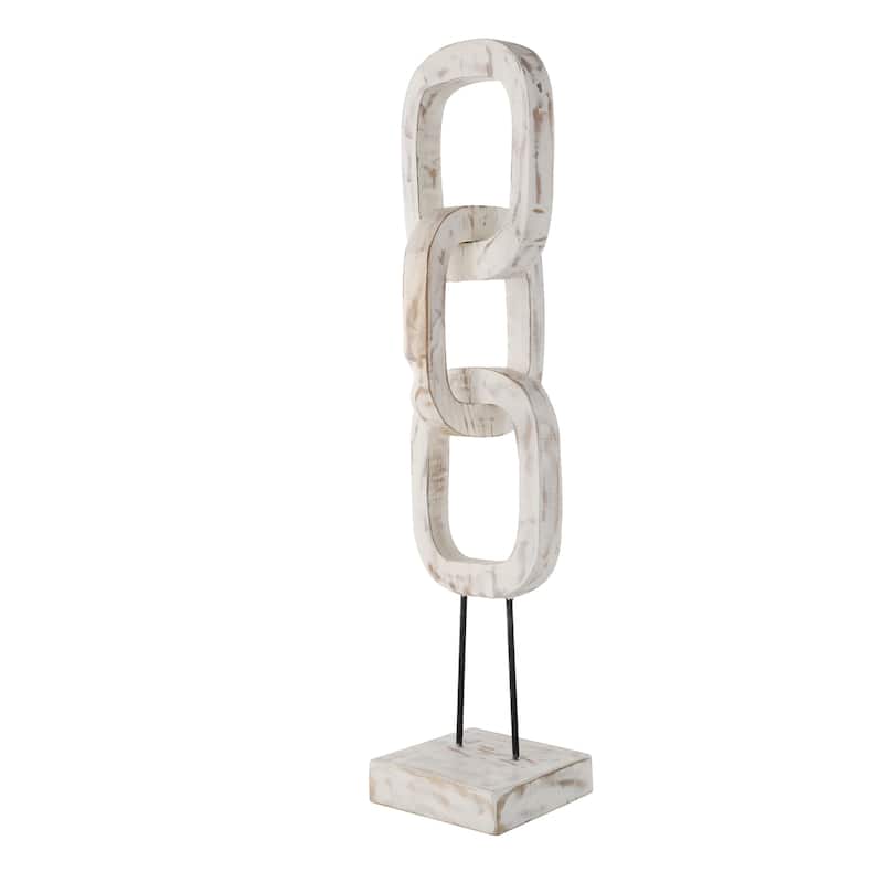Black or Cream Teak Wood Tall 3 Link Chain Sculpture with Stand