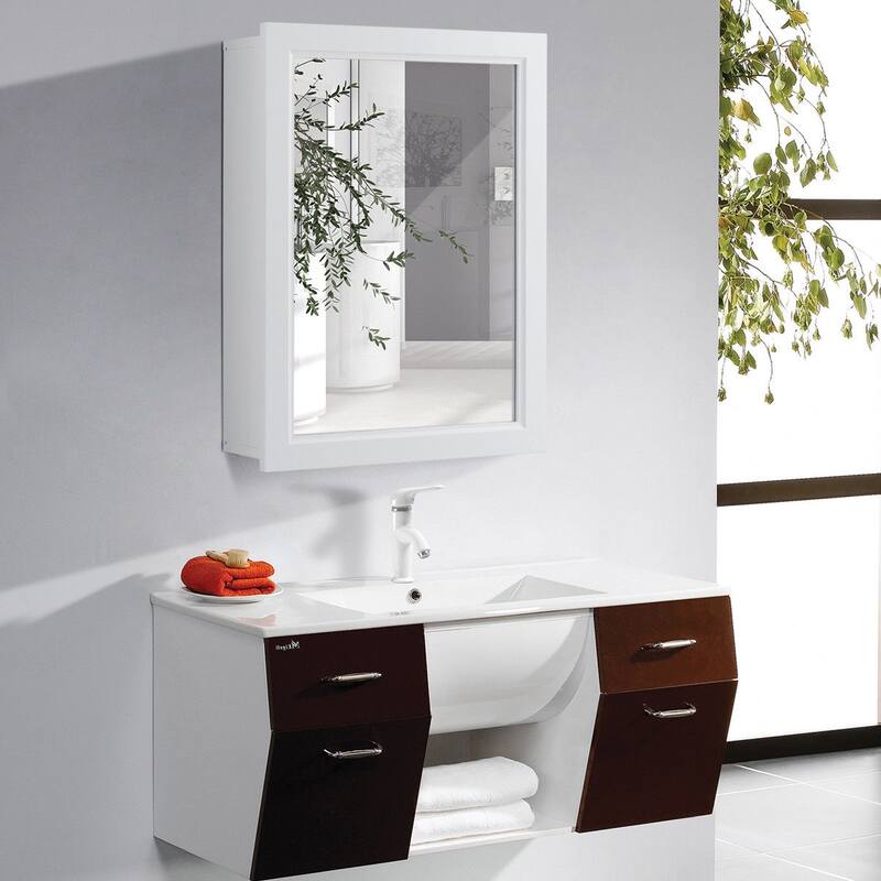 Gymax Bathroom Mirror Cabinet Wall Mounted Kitchen Medicine Storage