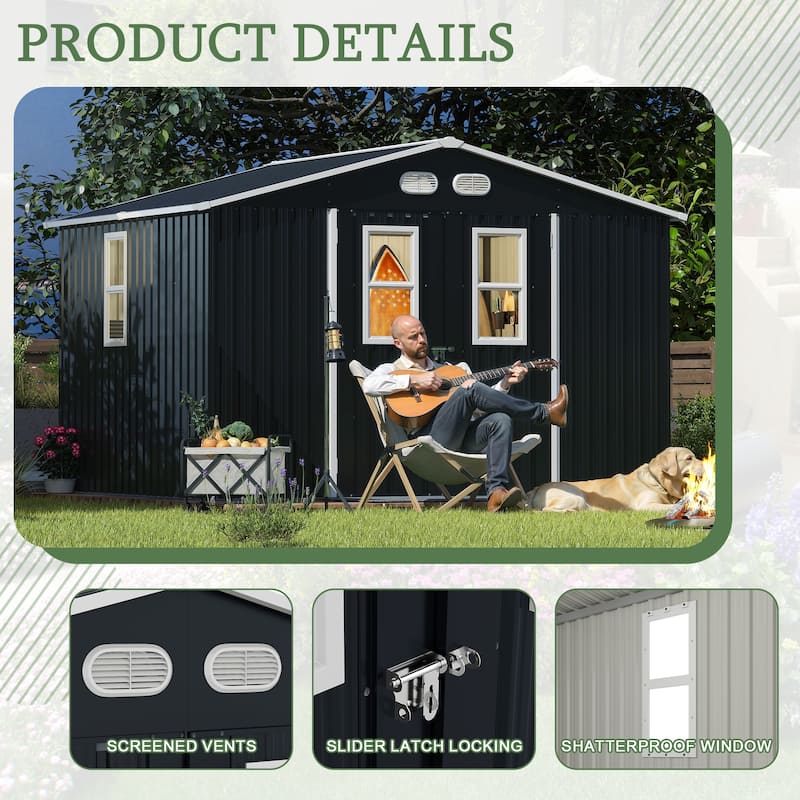 8x10 Outdoor Storage Shed with 4 Daylight Windows and Lockable Doors