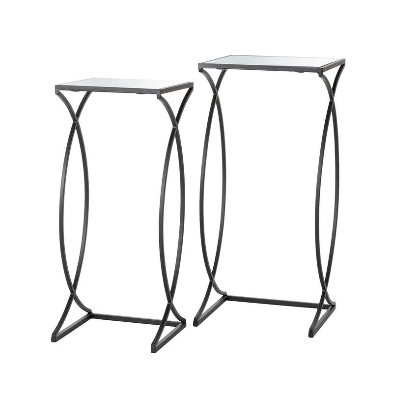 Glitzhome Set of 2 Modern Glam Glass Top Nesting Side Table