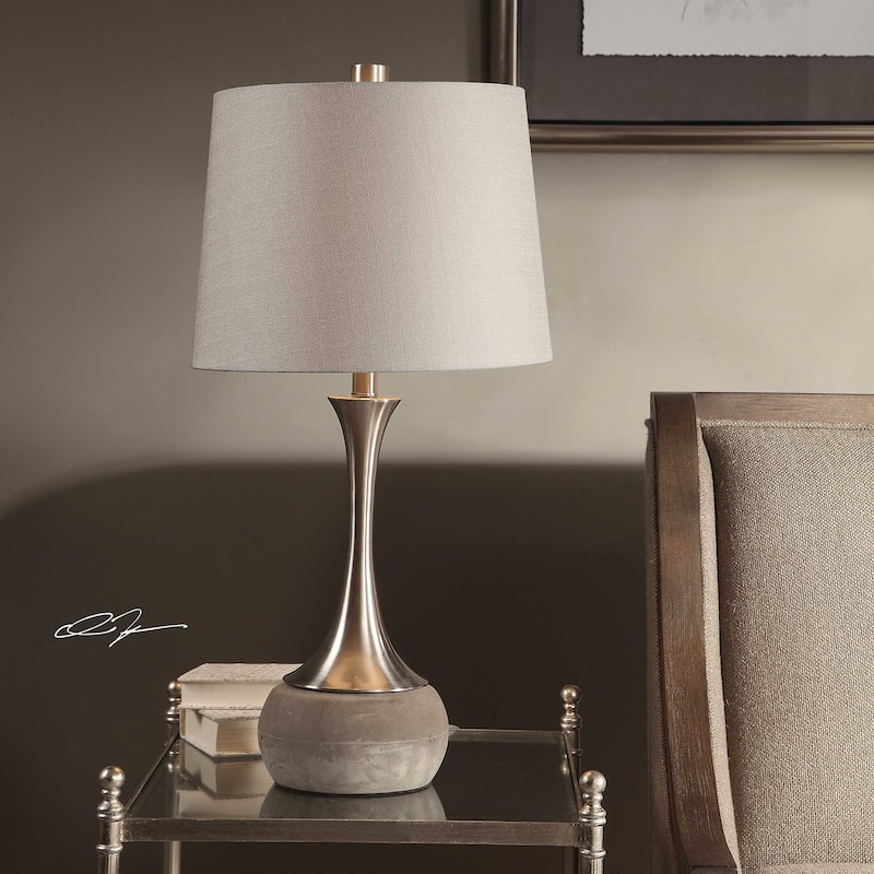 Brushed Nickel Table Lamp with Tapered Shade - 27.75" - Multicolored
