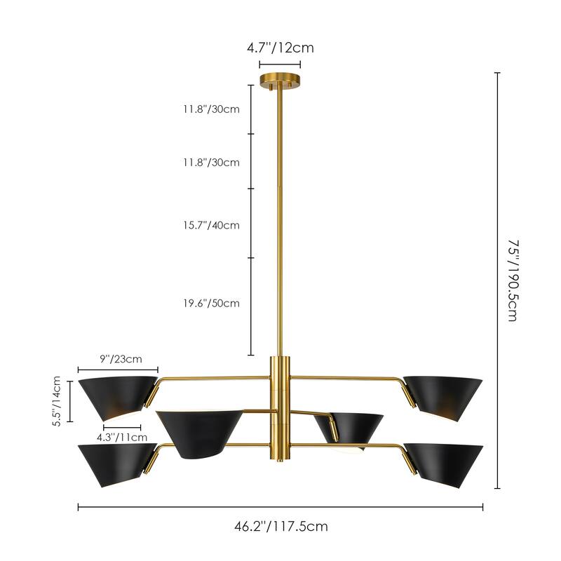 4/6-Light Mid-Century Modern Industrial Sputnik 2/3-Tiered Linear Chandelier