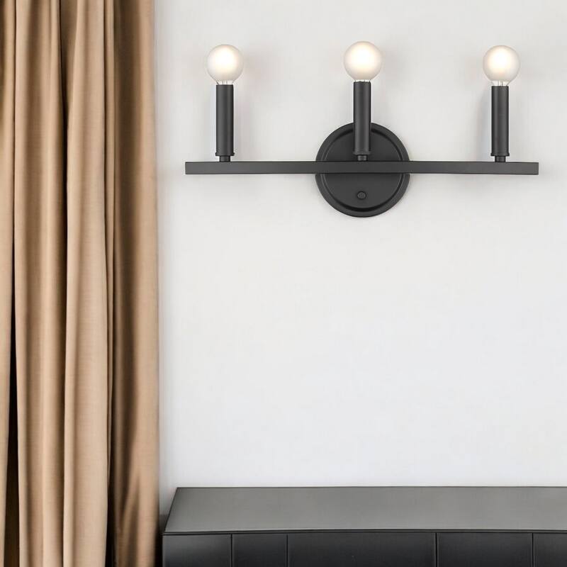 3-Light Bathroom Vanity Wall Light in Matte Black with Dimmable Hardwired Fixture and E12 Compatible - 6.63" H x 18" W x 4" D