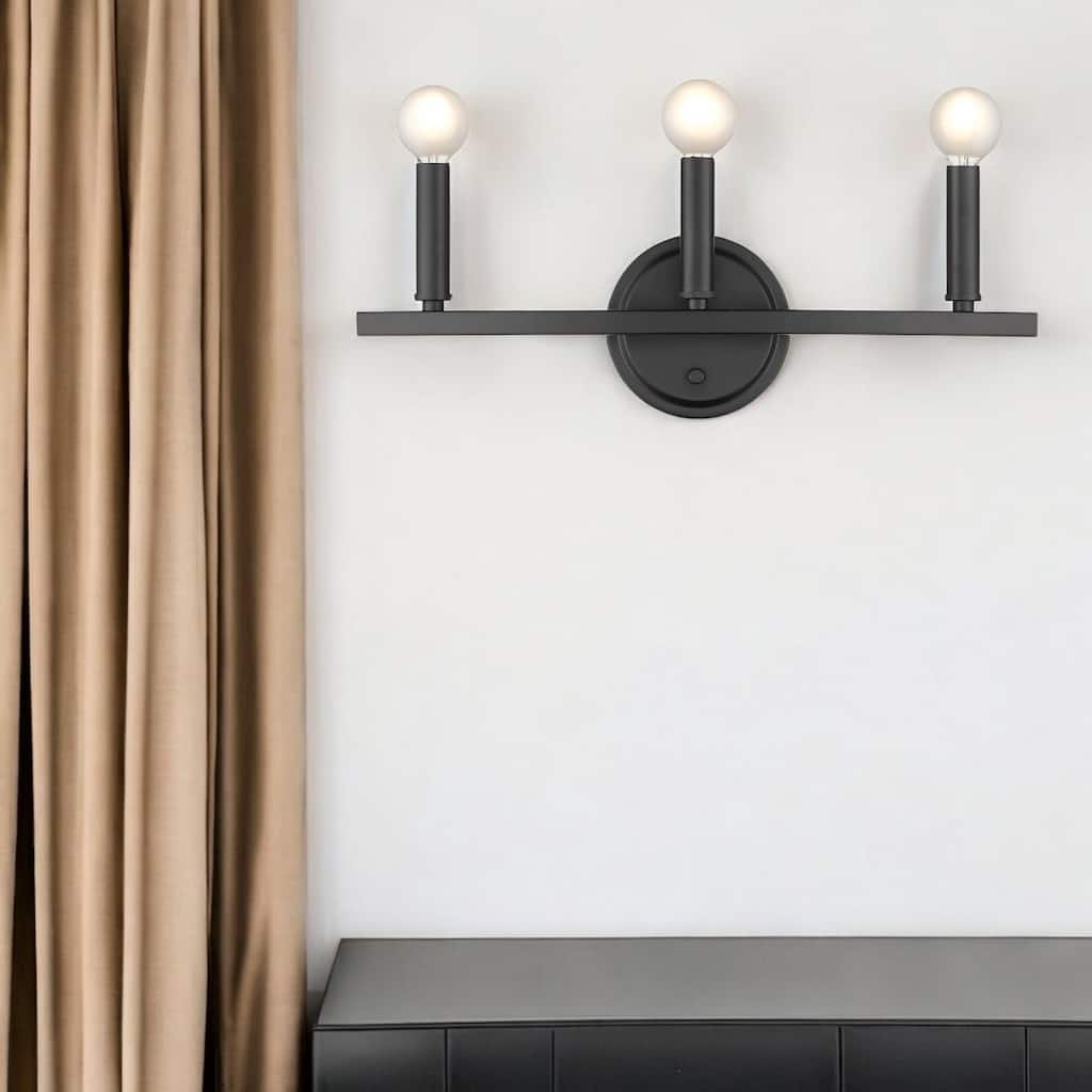 3-Light Bathroom Vanity Wall Light in Matte Black with Dimmable Hardwired Fixture and E12 Compatible - 6.63" H x 18" W x 4" D
