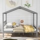 preview thumbnail 52 of 58, Twin/Full Size House Bed, Wooden Playhouse Bed Frame with Semi-enclosed Roof, Headboard, Footboard Storage for Kids, Teens